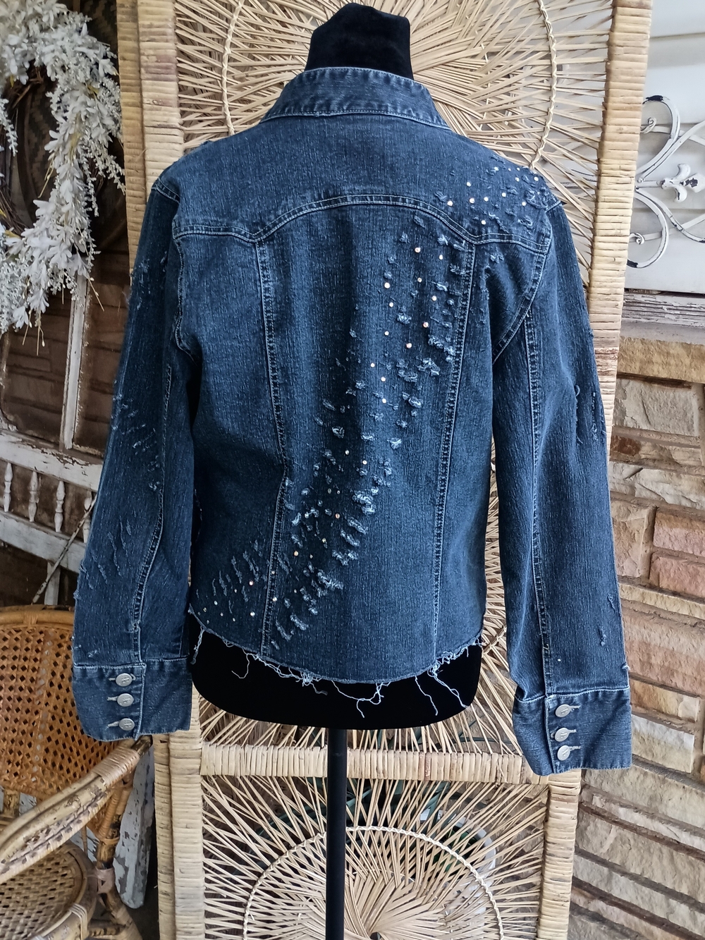 Vintage Junction West Womens Dark Blue Denim Studded Jacket_L - Picture 6 of 7